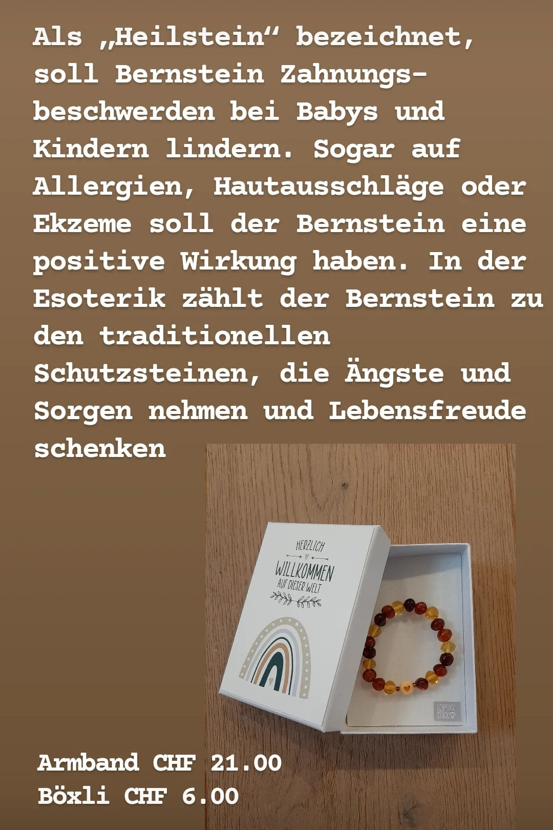 Bernstein Armkette mit Herz
